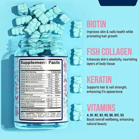 Hair Nails Skin Gummies With Biotin Keratine And Collagen